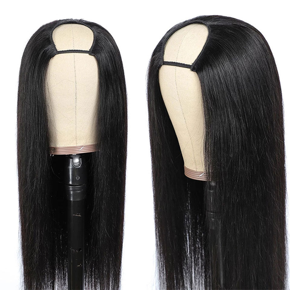 Malaysian Straight U Part Wig Human Hair Wigs For Women Straight Wigs No Lace Part Wig No Glue Hair Wig 180% Density wholesale