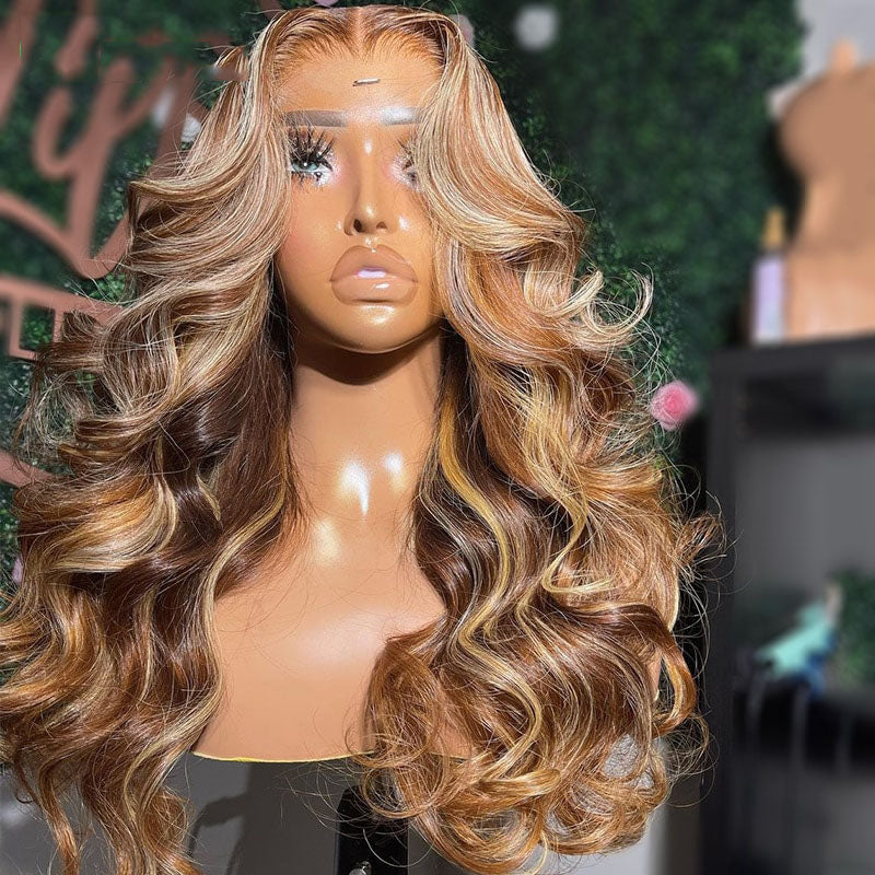Ombre Honey Blonde Body Wave 13x6 Lace Frontal Wigs Pre-Plucked Highlight 613 Wigs Lace Closure Wigs Human Hair Wigs For Women