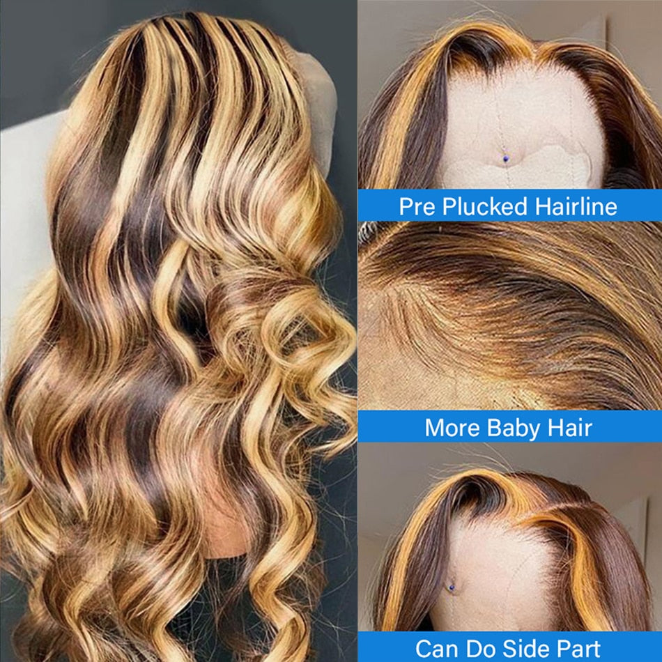 Highlight Wig Human Hair Honey Blonde Body Wave Lace Front Wig 30 32 Inch Brazilian Hair Wigs For Women 13x4 Hd Lace Frontal Wig