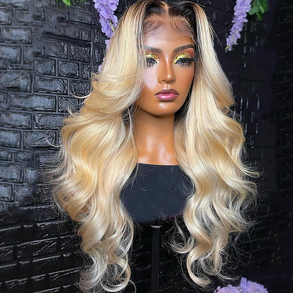 Colored Human Hair Wigs Ombre Blonde Lace Front Wig Human Hair Dark Roots 613 Transparent Hd Lace 13x6 Frontal Wig 360 Frontal