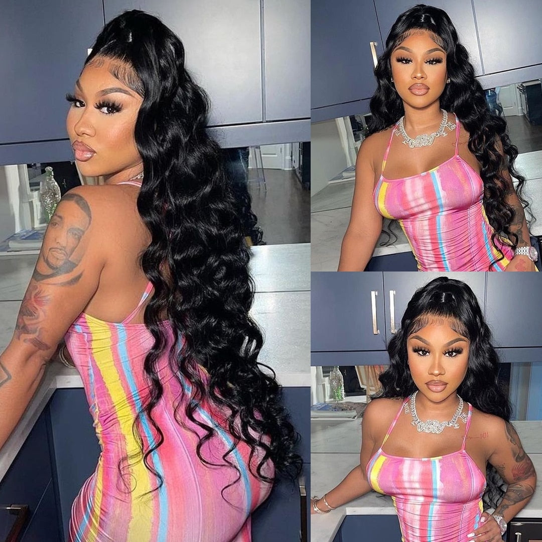 Loose Deep Wave Human Hair Wigs 13x4 Lace Frontal Human Hair Wig Loose Wave Curly Lace Front Wig 30Inch Pre-Plucked Glueless Wig