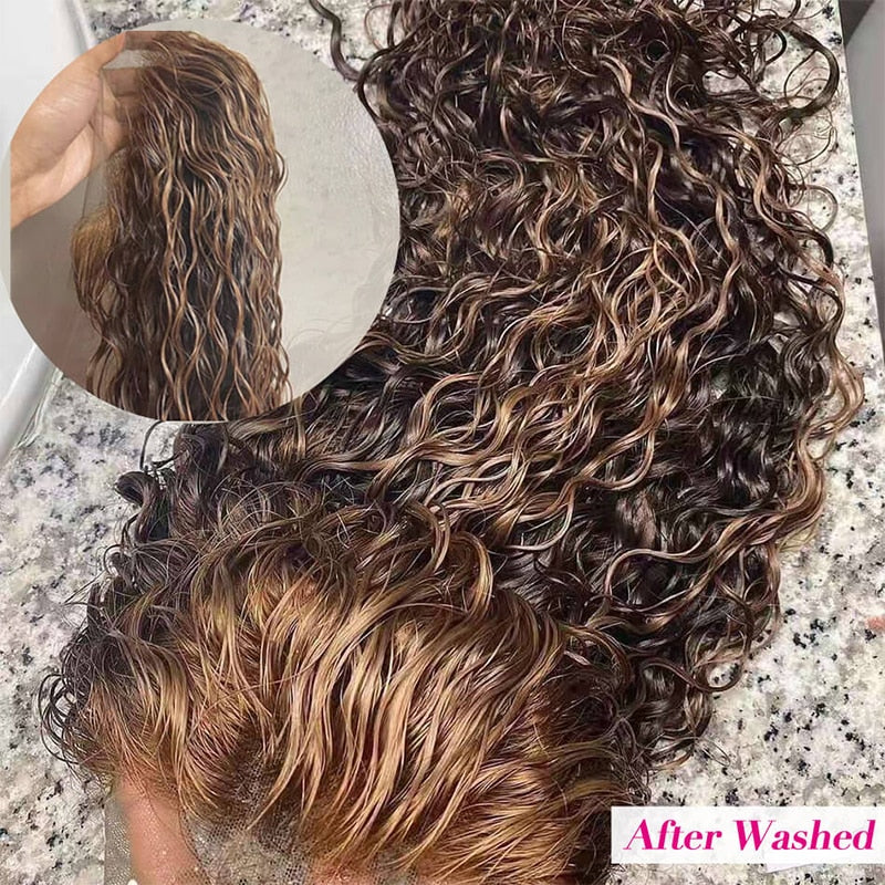 Deep Wave 4x4/13x4 Frontal Wig P4/27 Highlight Wig Ombre Color Lace Front Human Hair Wigs For Woman