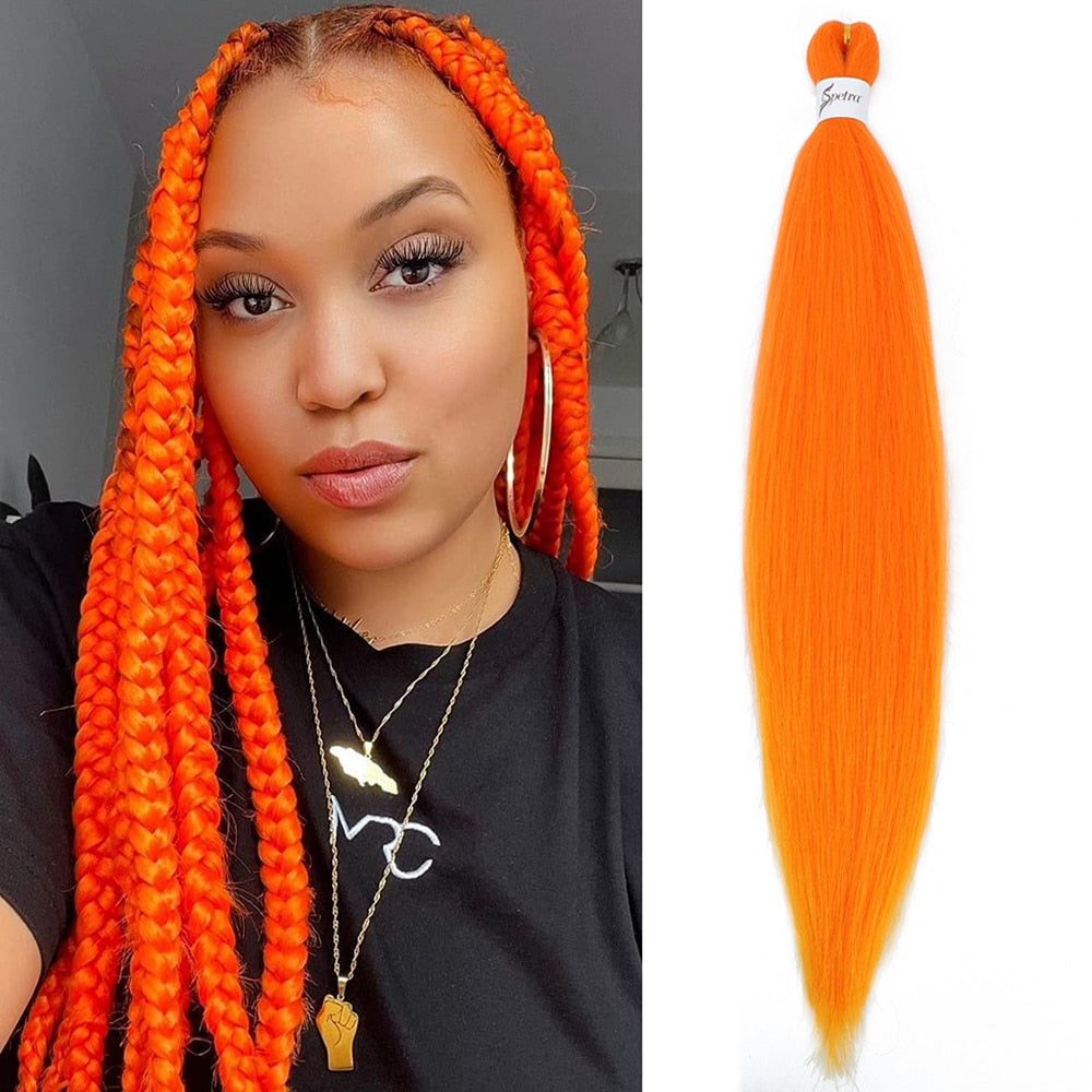 4Pcs Long Straight Pre Stretched Synthetic Braiding Hair Extensions Green Color Box Braid 24/30inches Rainbow Crochet Hair