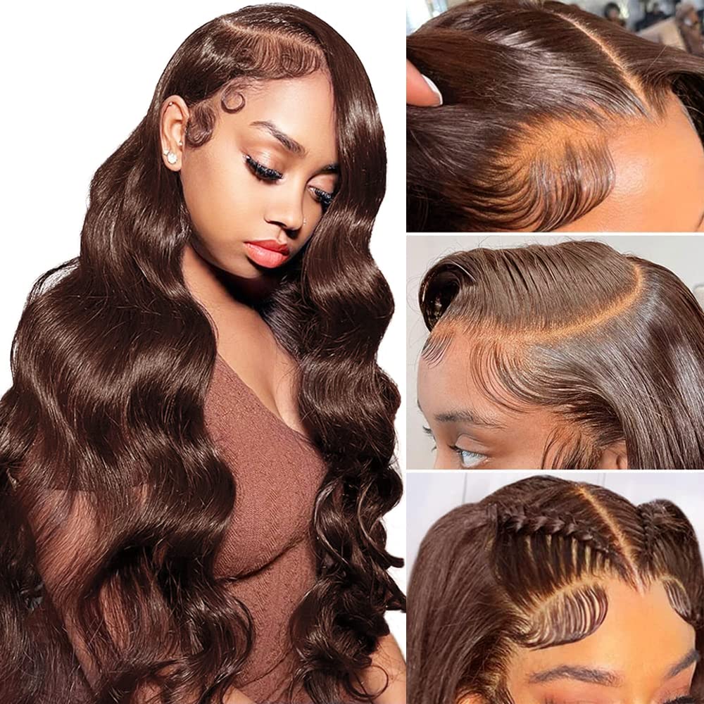 Chocolate Brown 13x4 Lace Frontal Human Hair Wigs For Women Body Wave HD Transparent Lace Front Human Hair Wig
