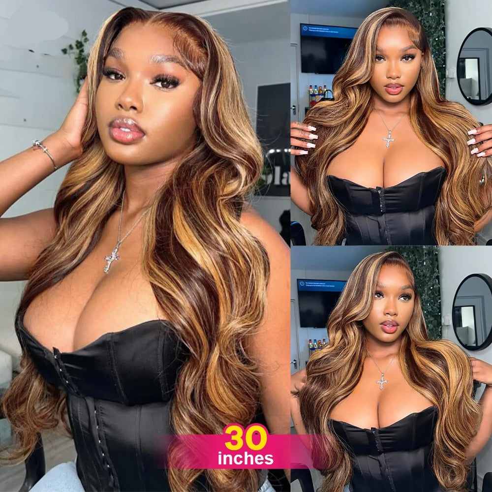 250 Density13x6 Highlight Wig Human Hair HD Body Wave Lace Front Human Hair Wigs Brazilian Remy 13x4 Lace Frontal Wig For Women