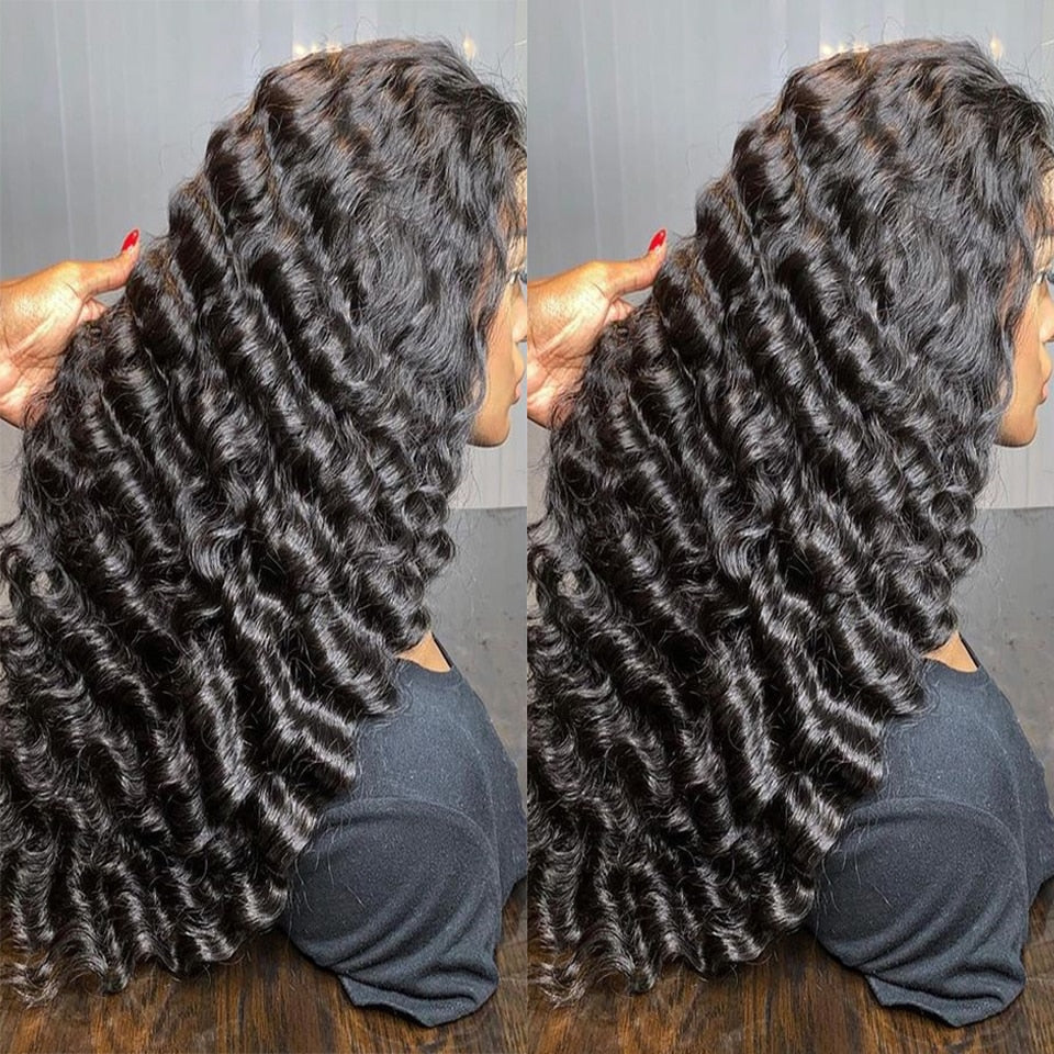 Loose Deep Wave Human Hair Wigs 13x4 Lace Frontal Human Hair Wig Loose Wave Curly Lace Front Wig 30Inch Pre-Plucked Glueless Wig