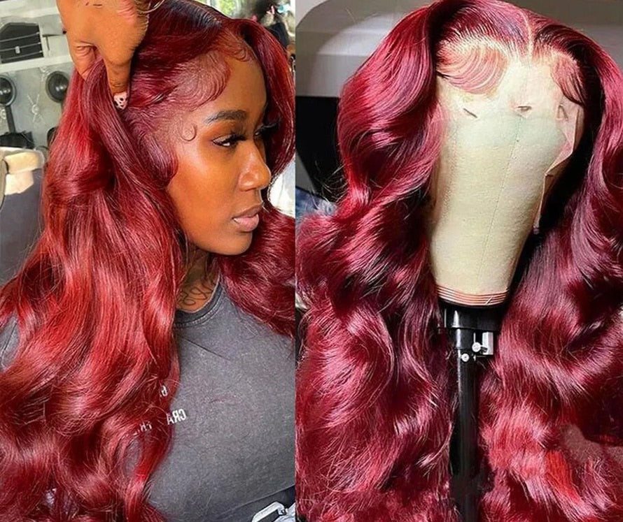 Body Wave Wig Burgundy Lace Front Wig 13x4 13x6 Hd Lace Frontal Wig 360 Full Lace Wig Human Hair Pre Plucked 99j Red Colored Wig
