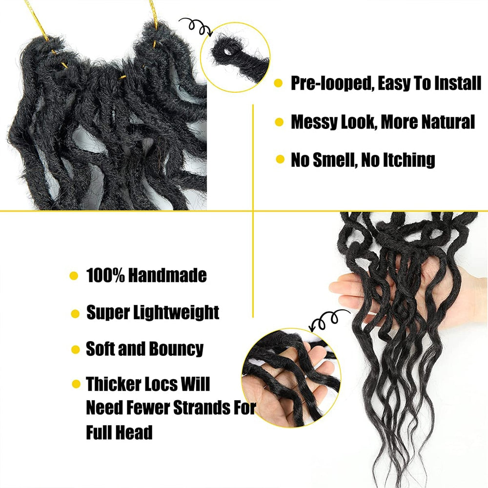 Goddess Faux Locs With Curly End Synthetic Crochet Braids Hair Extensions For Women Ombre Brown Color Messy Dreadlocks