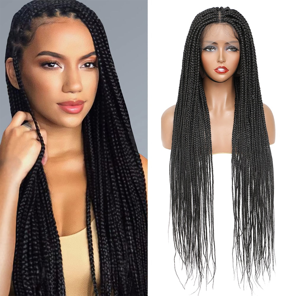 Synthetic Full Lace Front Knotless Box Braided Wigs 100% Hand-Braided Wigs for Black Women Lightweight Twist Braids Wigs