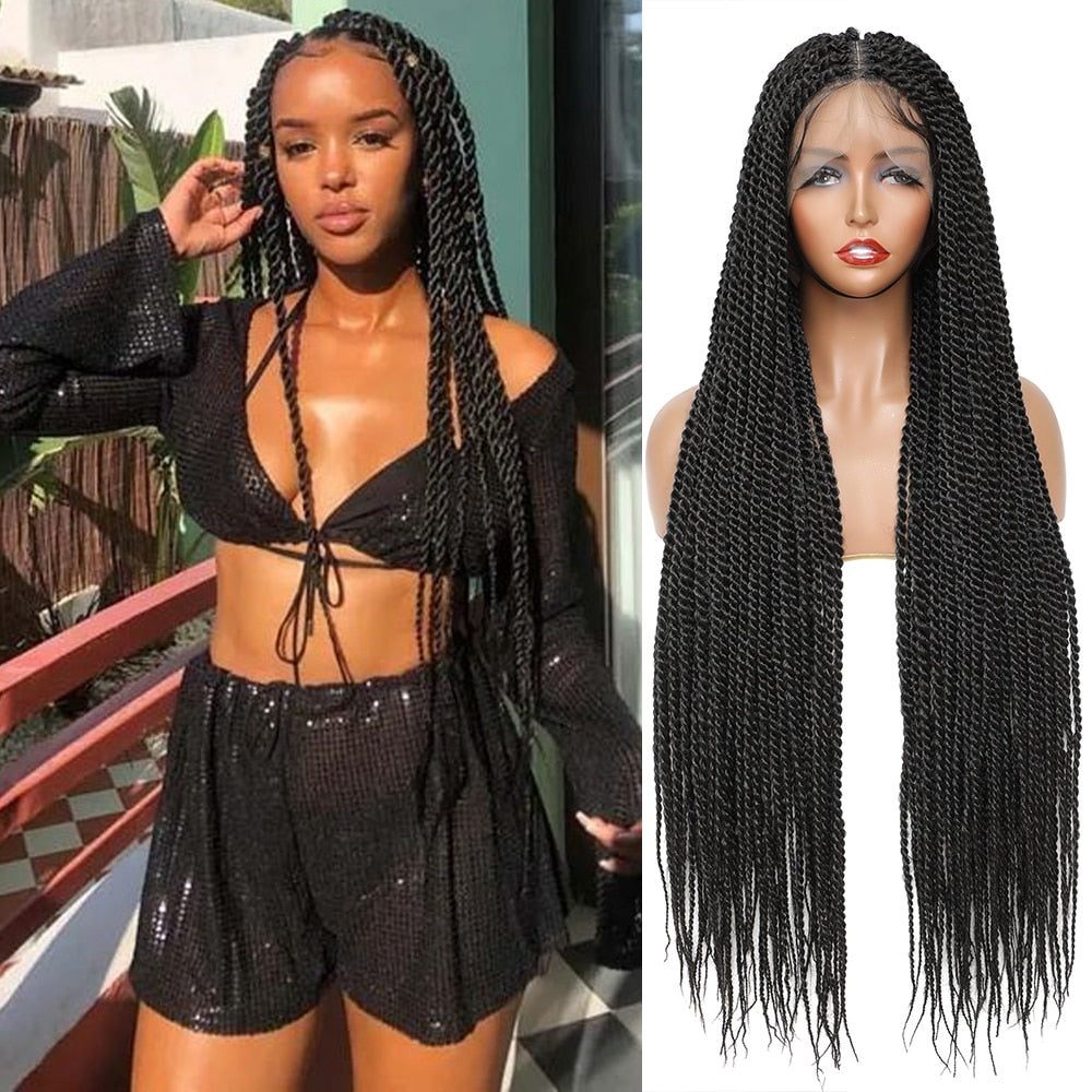 Synthetic Full Lace Front Knotless Box Braided Wigs 100% Hand-Braided Wigs for Black Women Lightweight Twist Braids Wigs