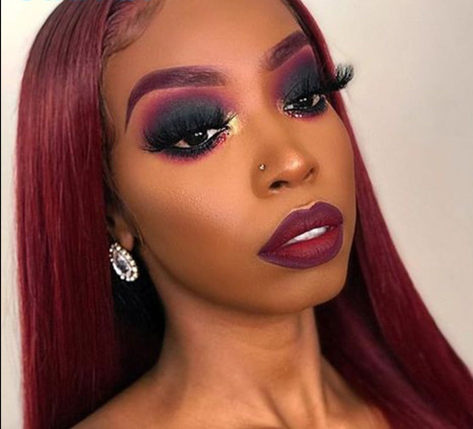Ombre Brown Bone Straight Bob T Part Lace Front Human Hair Wig For Women Colored Brazilian Remy Hair Glueless 99j Red Wig