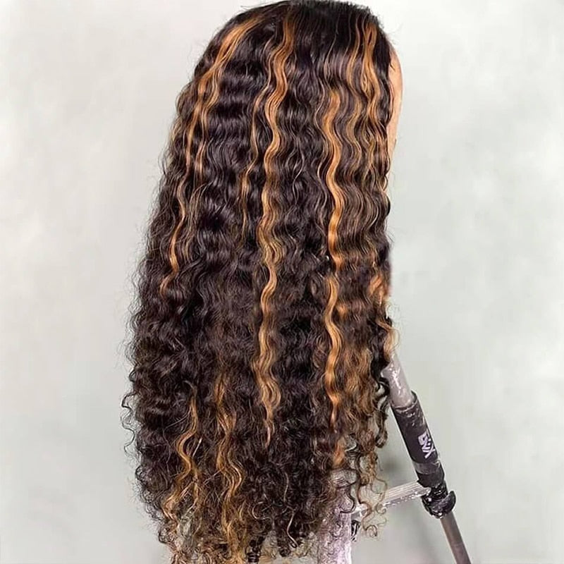 Deep Wave 4x4/13x4 Frontal Wig P4/27 Highlight Wig Ombre Color Lace Front Human Hair Wigs For Woman