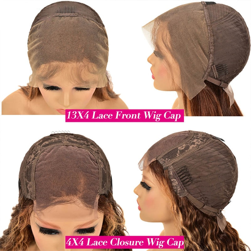 Deep Wave 4x4/13x4 Frontal Wig P4/27 Highlight Wig Ombre Color Lace Front Human Hair Wigs For Woman