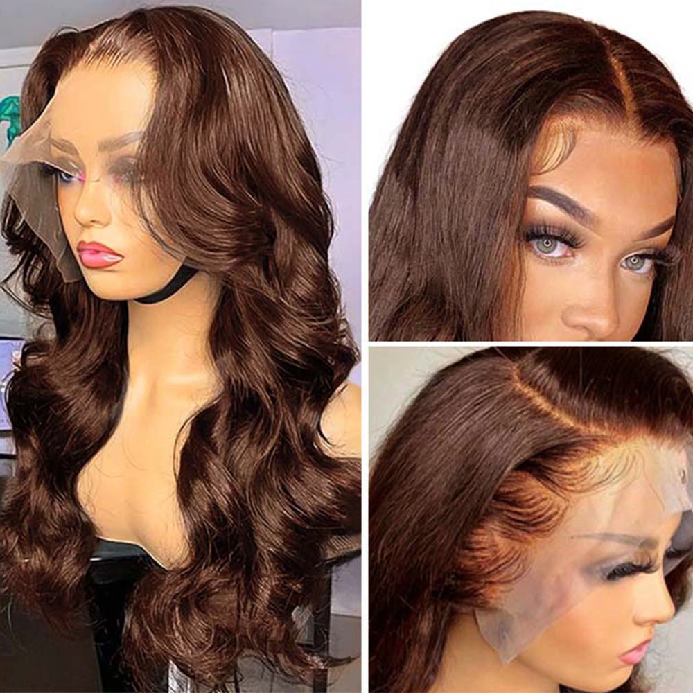 Chocolate Brown 13x4 Lace Frontal Human Hair Wigs For Women Body Wave HD Transparent Lace Front Human Hair Wig
