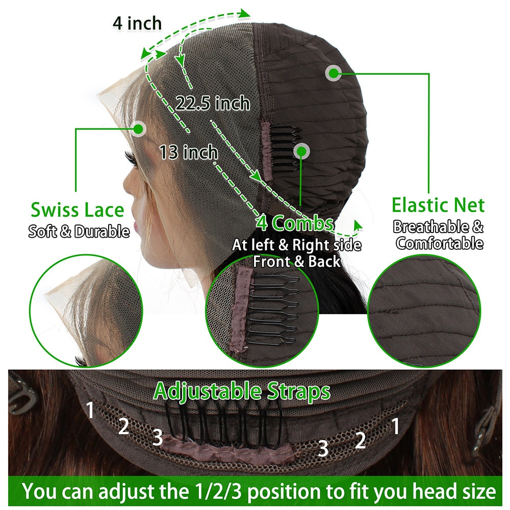Chocolate Brown 13x4 Lace Frontal Human Hair Wigs For Women Body Wave HD Transparent Lace Front Human Hair Wig