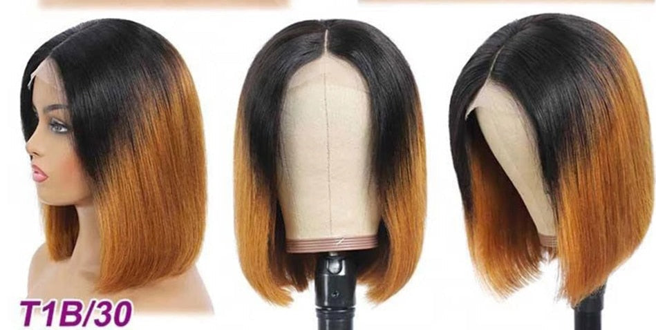 1b/30 Brown Color 13x4 Lace Short Bob Lace Front Wig Ombre Brown Natural Black Straight Short Bob With Baby Hair For Black Woman