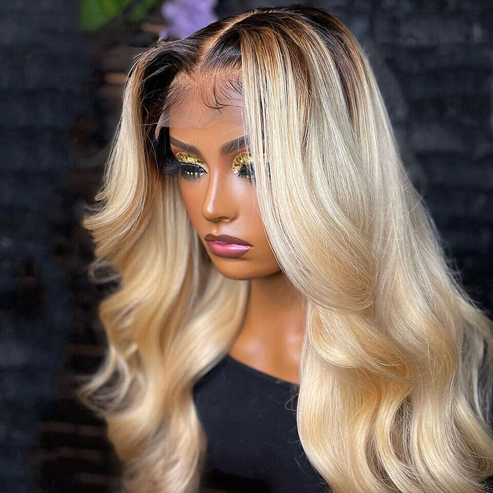 Colored Human Hair Wigs Ombre Blonde Lace Front Wig Human Hair Dark Roots 613 Transparent Hd Lace 13x6 Frontal Wig 360 Frontal
