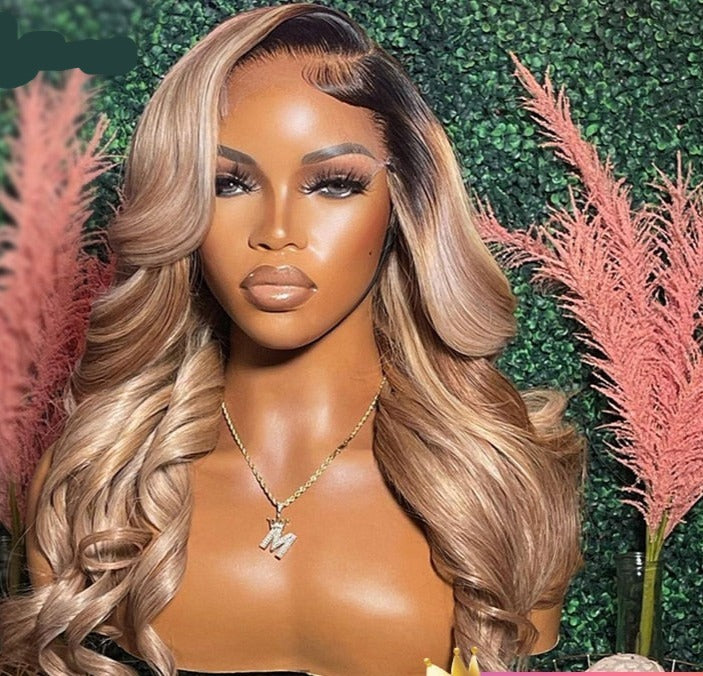 Ombre Ash Blonde Colored 13x6 Lace Frontal Wig Body Wave 5x5 Lace Closure Wig Brown Transparent Human Hair Wigs For Black Women