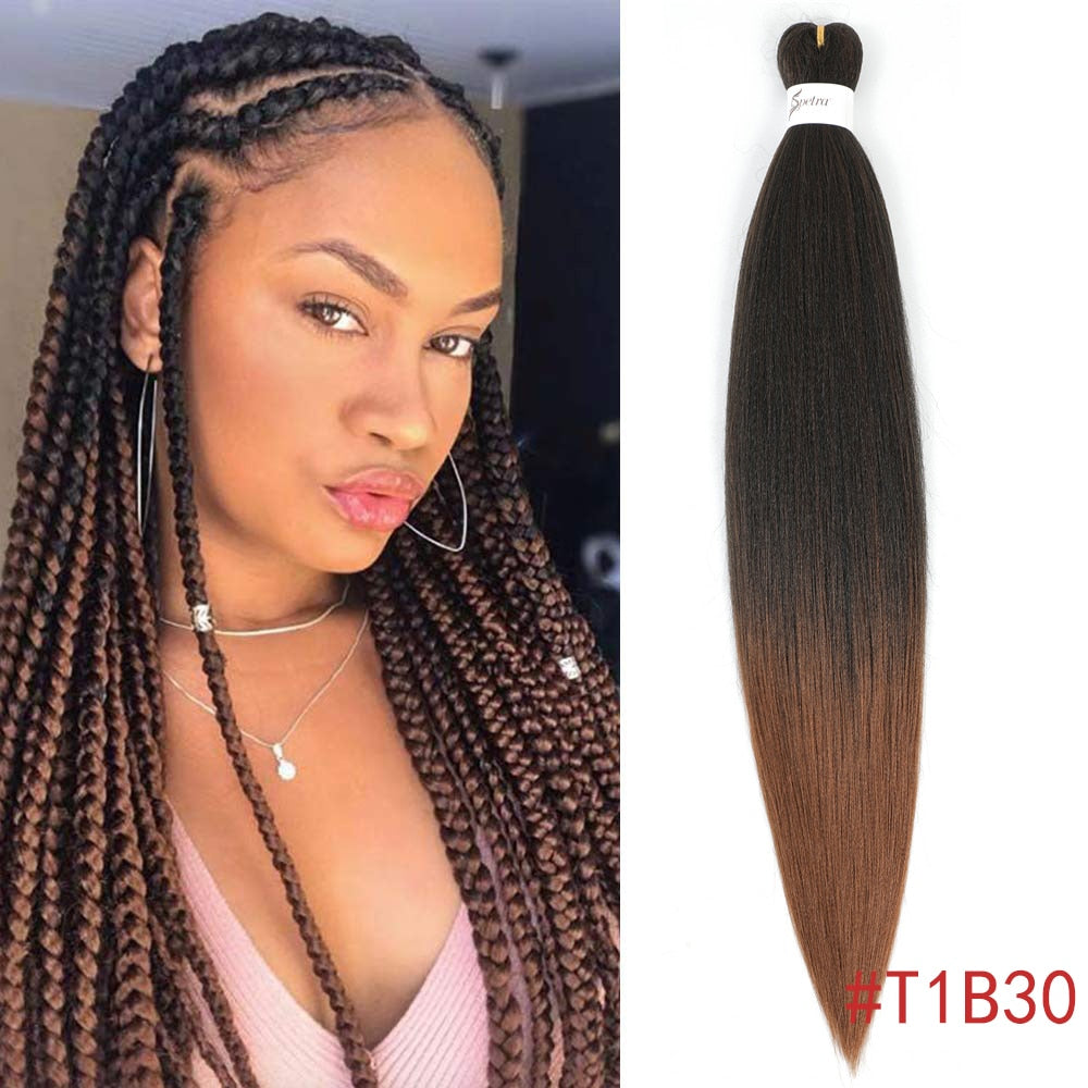 4Pcs Long Straight Pre Stretched Synthetic Braiding Hair Extensions Green Color Box Braid 24/30inches Rainbow Crochet Hair