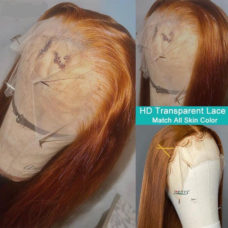 Ginger Blonde Lace Front Wigs Straight Peruvian Transparent HD Lace Human Hair Wigs Burgundy 99J 13*1 Part Lace Wigs Remy Orange