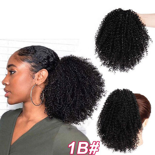 Synthetic Afro Kinky Curly Hair Extension Drawstring Puff Ponytail Synthetic Clip in Pony Tail African American Hair Extension
