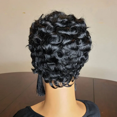 Pixie Cut Wig Human Hair Short Bob Wigs With Natural Bangs For Woman Black Color Brazilian Curly Wigs Machine Made Wig Glueless