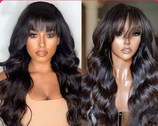 Body Wave Lace Front Wig Human Hair Wigs With Bangs Glueless 13x4 Lace Frontal Wig Pre Plucked