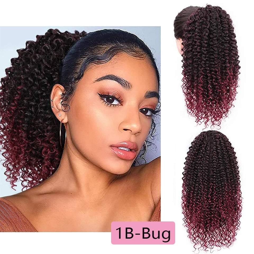 Synthetic Afro Kinky Curly Hair Extension Drawstring Puff Ponytail Synthetic Clip in Pony Tail African American Hair Extension