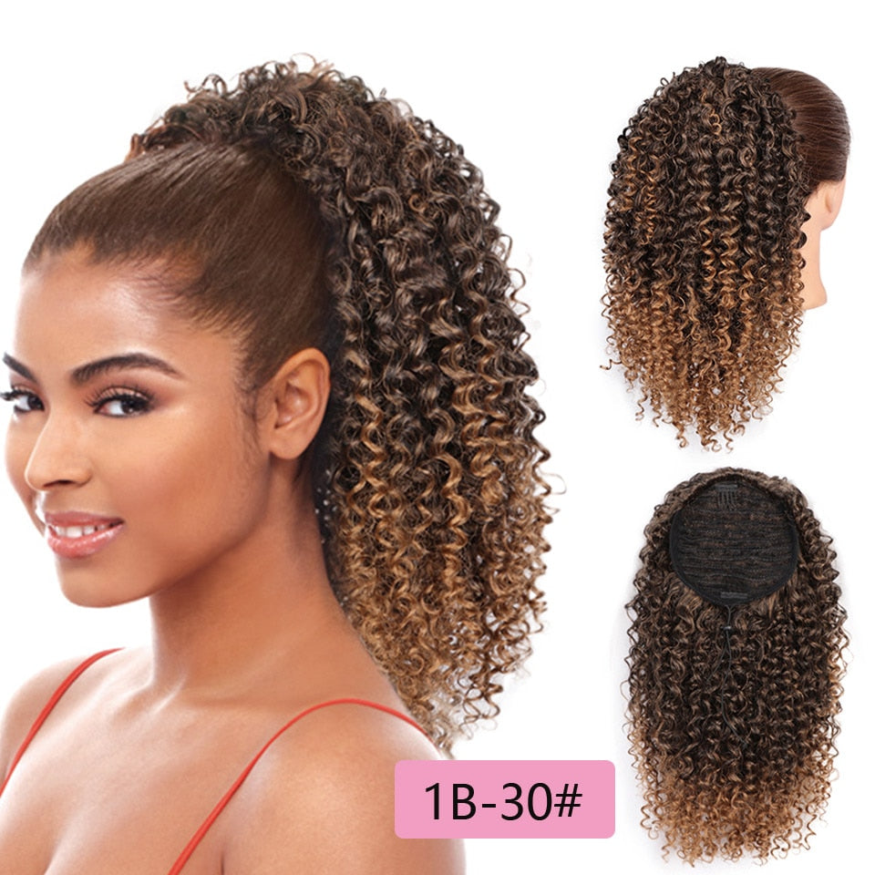 Synthetic Afro Kinky Curly Hair Extension Drawstring Puff Ponytail Synthetic Clip in Pony Tail African American Hair Extension