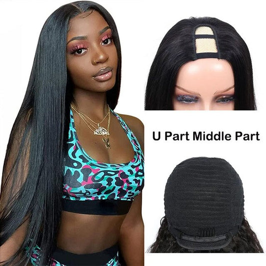 Malaysian Straight U Part Wig Human Hair Wigs For Women Straight Wigs No Lace Part Wig No Glue Hair Wig 180% Density