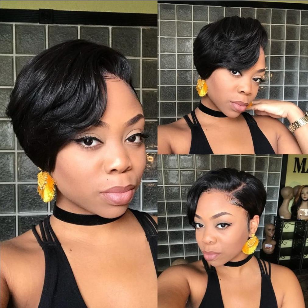 Pixie Cut Wig Human Hair Ombre Blonde Color Cheap Short Bob Straight Wig For Black Women Transparent Lace Frontal Brazilian Remy