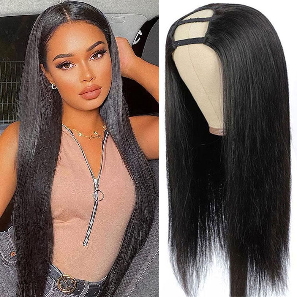 Malaysian Straight U Part Wig Human Hair Wigs For Women Straight Wigs No Lace Part Wig No Glue Hair Wig 180% Density wholesale