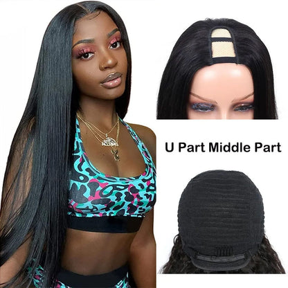 Malaysian Straight U Part Wig Human Hair Wigs For Women Straight Wigs No Lace Part Wig No Glue Hair Wig 180% Density wholesale