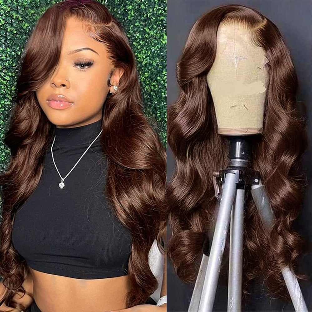 Chocolate Brown 13x4 Lace Frontal Human Hair Wigs For Women Body Wave HD Transparent Lace Front Human Hair Wig