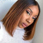Ombre Brown Bone Straight Bob T Part Lace Front Human Hair Wig For Women Colored Brazilian Remy Hair Glueless 99j Red Wig