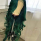 Dark Green Lace Front Wigs For Women Human Hair Pre Plucked Transparent Ombre Green Lace Frontal Wig with Roots Colored