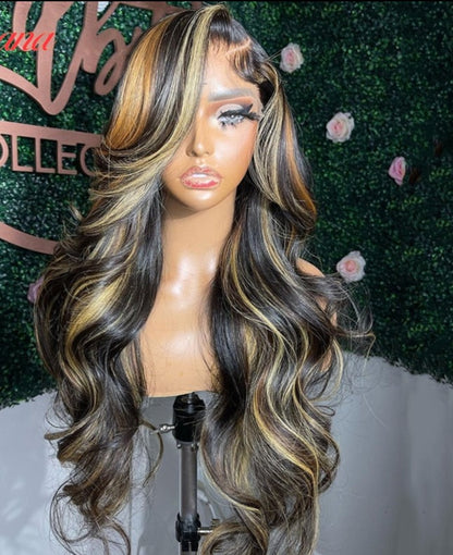 Ombre Honey Blonde Body Wave 13x6 Lace Frontal Wigs Pre-Plucked Highlight 613 Wigs Lace Closure Wigs Human Hair Wigs For Women