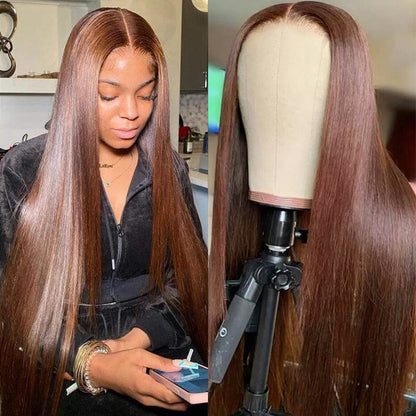 Chocolate Brown 13x4 Lace Frontal Human Hair Wigs For Women Body Wave HD Transparent Lace Front Human Hair Wig