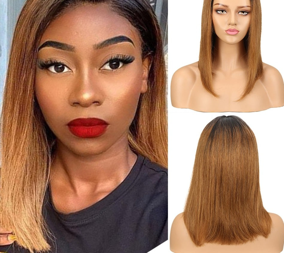Ombre Brown Bone Straight Bob T Part Lace Front Human Hair Wig For Women Colored Brazilian Remy Hair Glueless 99j Red Wig