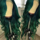Dark Green Lace Front Wigs For Women Human Hair Pre Plucked Transparent Ombre Green Lace Frontal Wig with Roots Colored