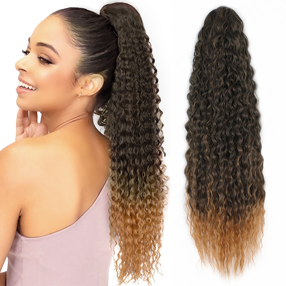 Synthetic Synthetic Drawstring Ponytail Long Kinky Curly Ponytail Hair Black Ponytail Clip-In Hair Extension For Women