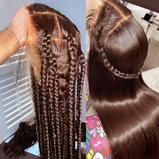 Glueless Full Lace Human Hair Wigs For Women Chocolate Brown Lace Front Wig Straight HD Lace Frontal Wig Human Hair Pre Plucked