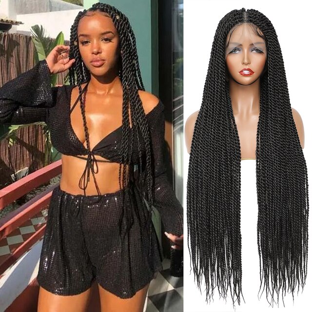 Synthetic Full Lace Front Knotless Box Braided Wigs 100% Hand-Braided Wigs for Black Women Lightweight Twist Braids Wigs